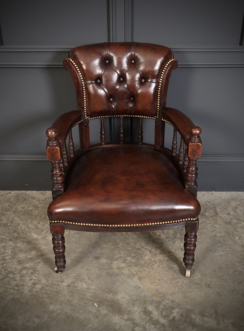 Pair Of Victorian Mahogany &  Leather Desk Chairs - Image 6