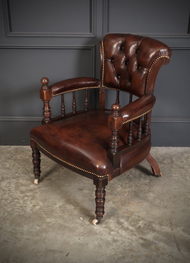 Pair Of Victorian Mahogany &  Leather Desk Chairs - Image 7