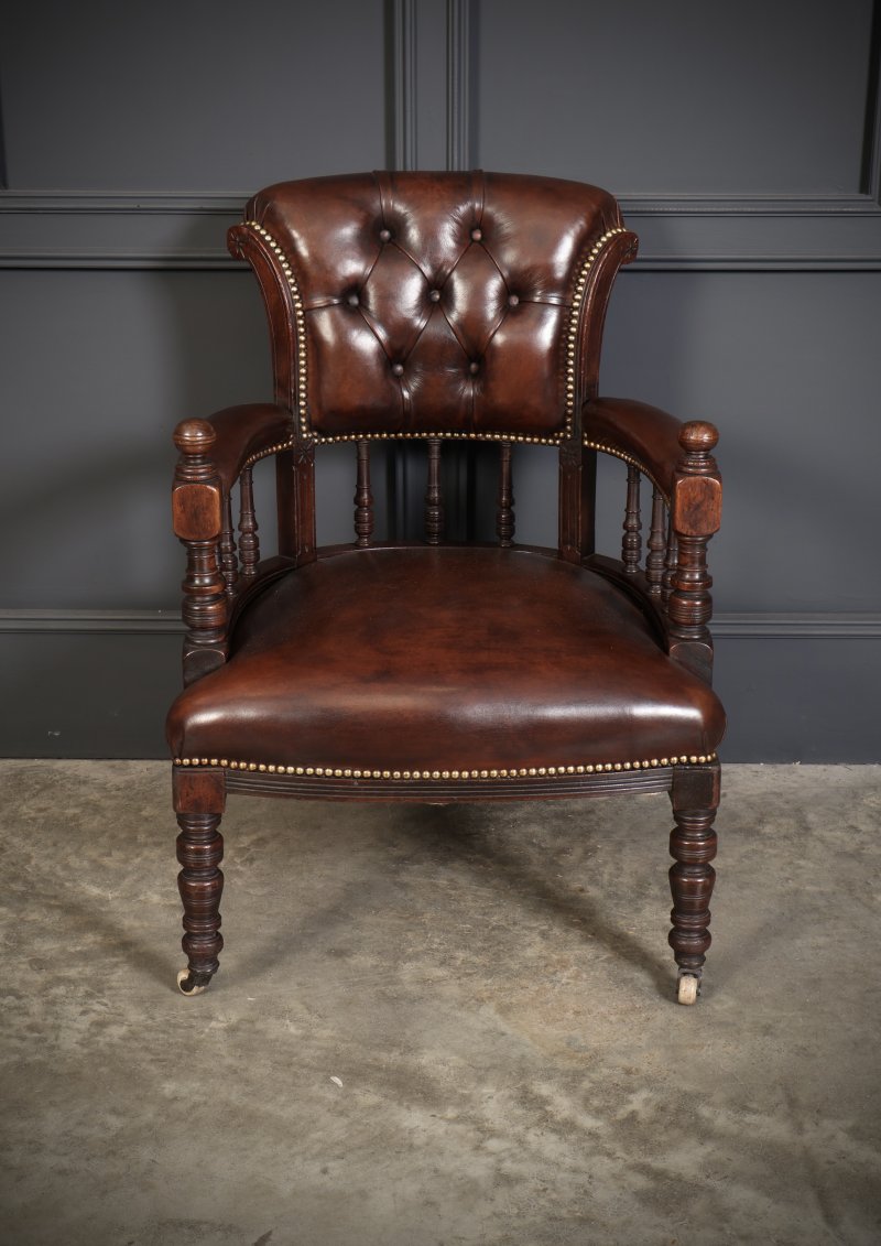 Pair Of Victorian Mahogany &  Leather Desk Chairs - Image 5