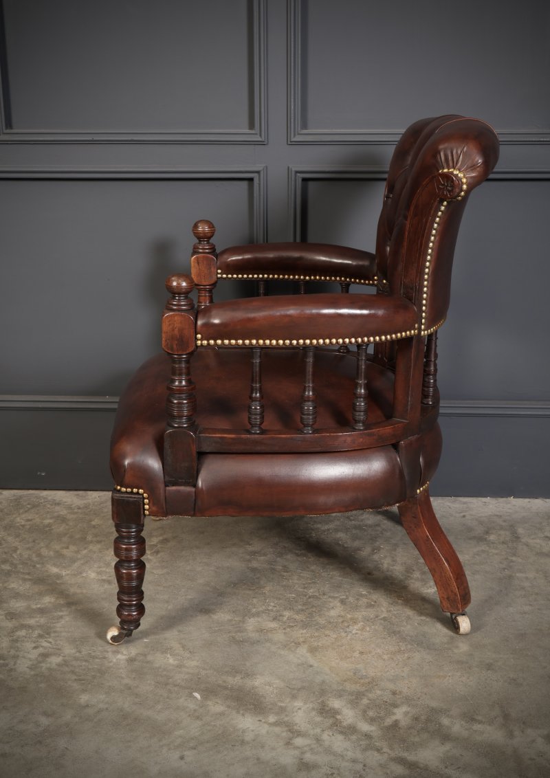 Pair Of Victorian Mahogany &  Leather Desk Chairs - Image 8