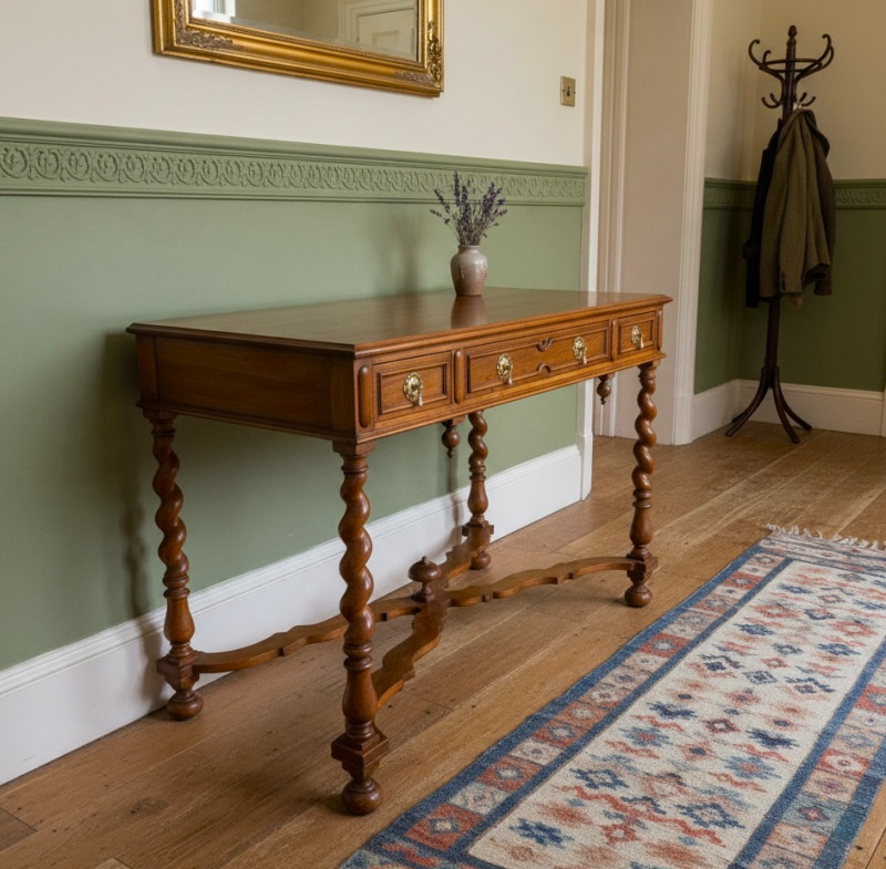 Walnut Barley Twist 3 Drawer Side Table - Image 2