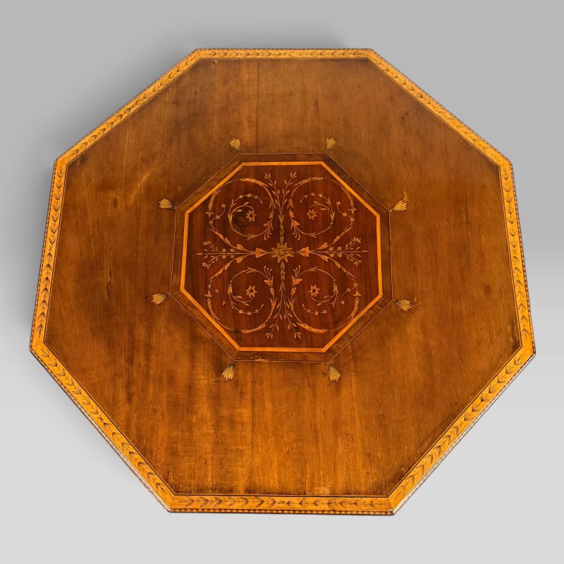Antique Edwardian Mahogany & Satinwood Marquetry Octagonal Centre Table - Image 7