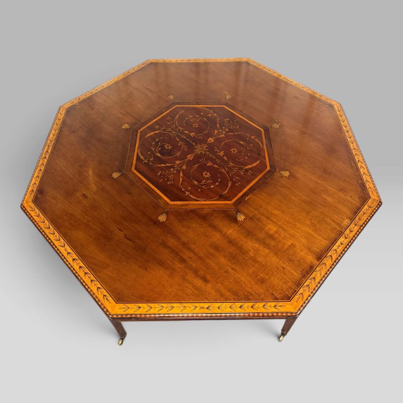 Antique Edwardian Mahogany & Satinwood Marquetry Octagonal Centre Table - Image 8