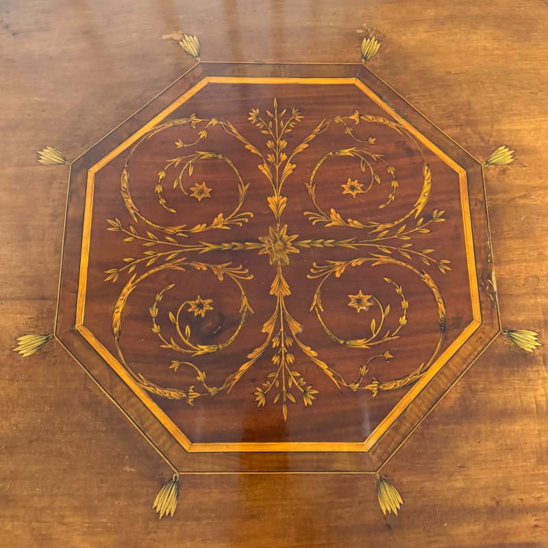 Antique Edwardian Mahogany & Satinwood Marquetry Octagonal Centre Table - Image 9