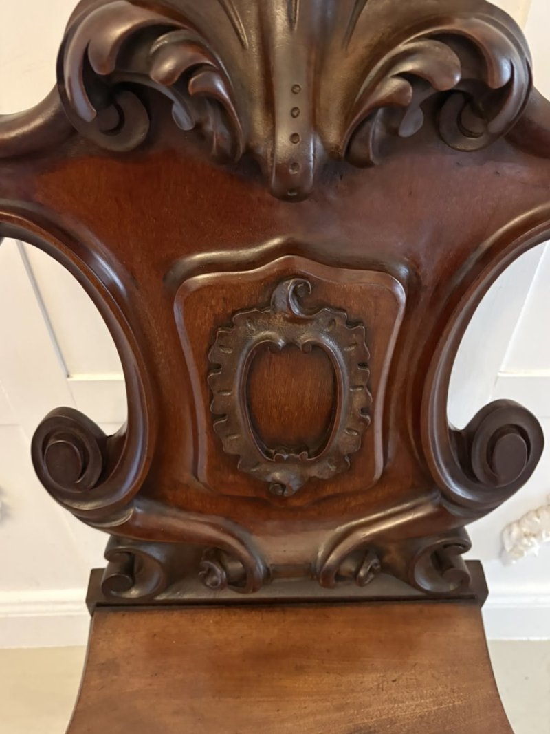 Antique Victorian Carved Mahogany Hall Chairs – Pair - Image 8