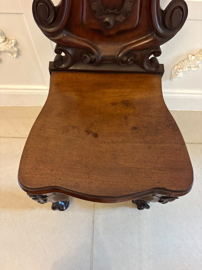 Antique Victorian Carved Mahogany Hall Chairs – Pair - Image 9