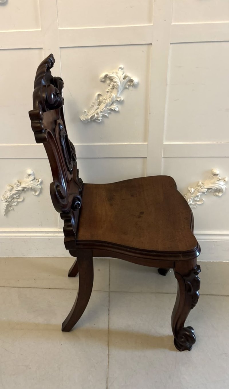 Antique Victorian Carved Mahogany Hall Chairs – Pair - Image 10