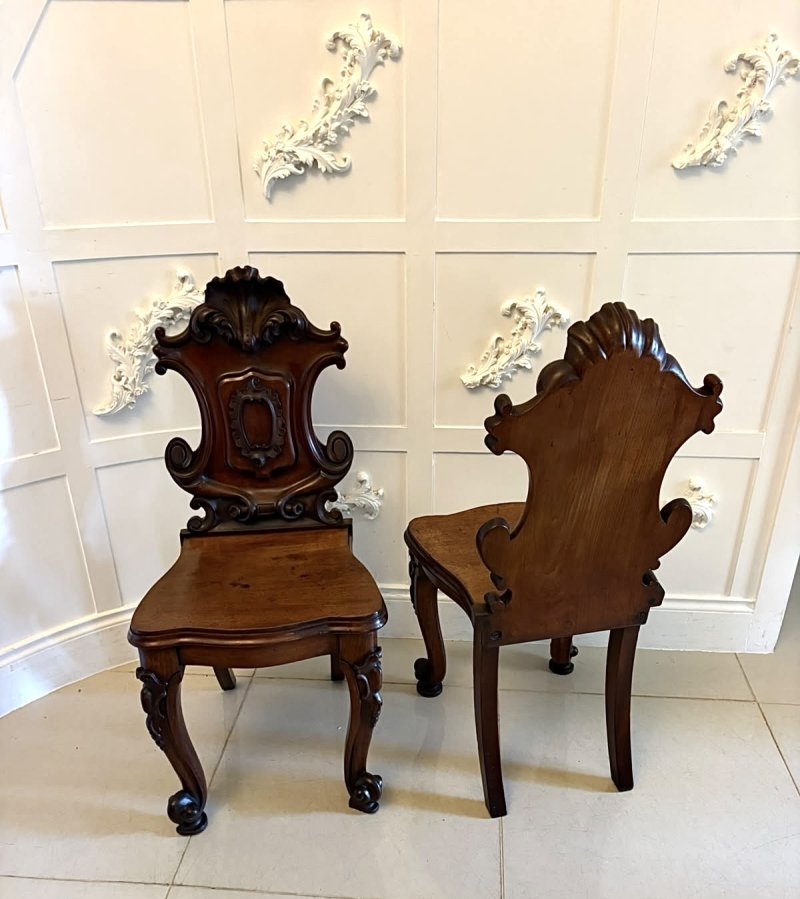 Antique Victorian Carved Mahogany Hall Chairs – Pair - Image 6