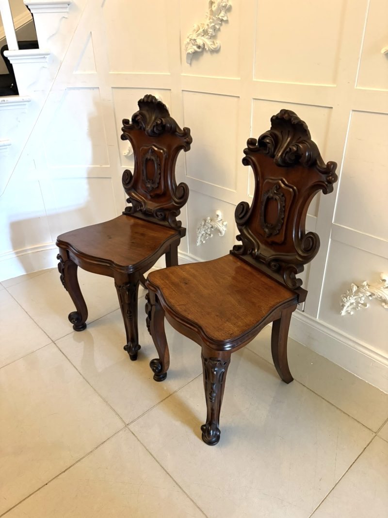 Antique Victorian Carved Mahogany Hall Chairs – Pair - Image 5