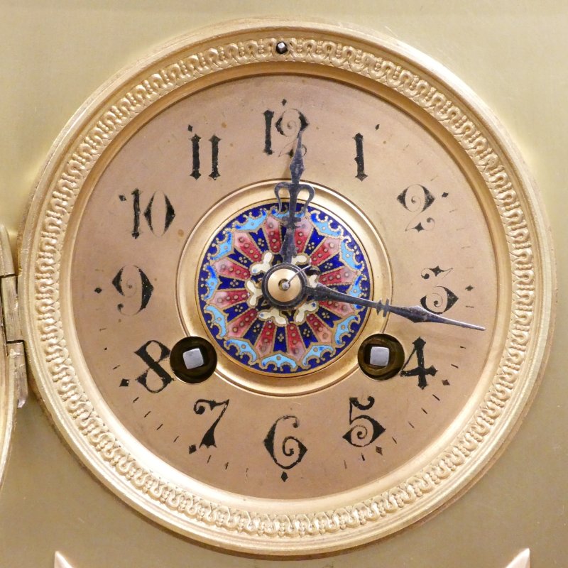 French Brass & Champleve Clock Set by Samuel Marti - Image 2