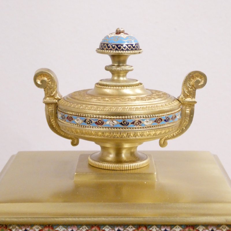 French Brass & Champleve Clock Set by Samuel Marti - Image 9