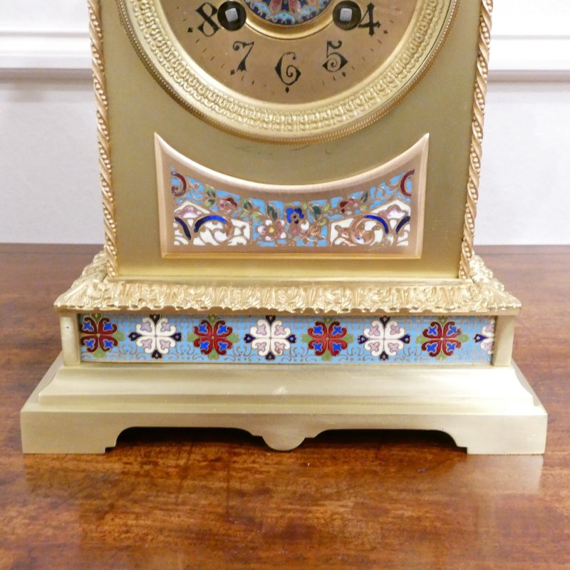 French Brass & Champleve Clock Set by Samuel Marti - Image 4