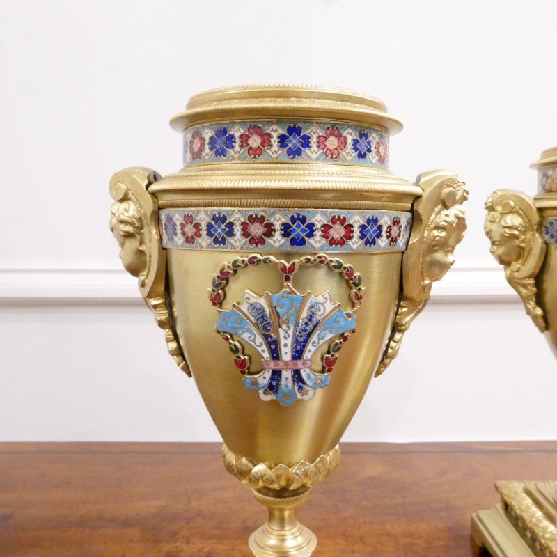 French Brass & Champleve Clock Set by Samuel Marti - Image 16