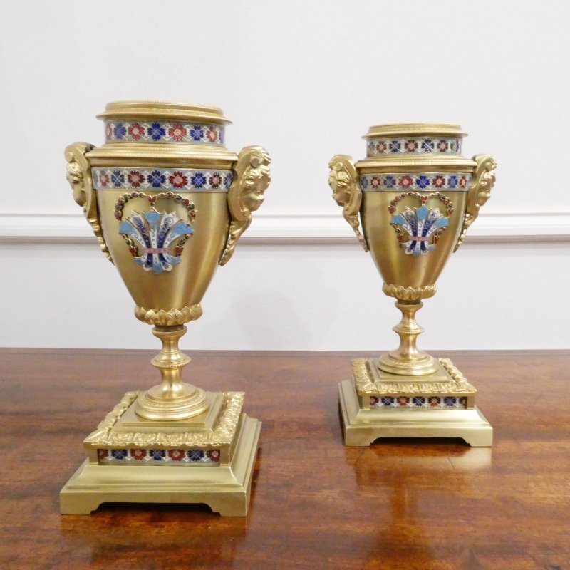 French Brass & Champleve Clock Set by Samuel Marti - Image 15