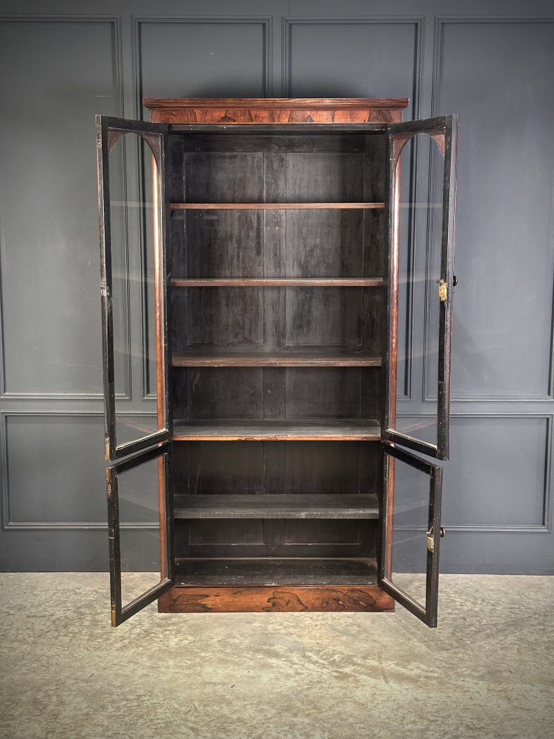 Tall Victorian Rosewood Glazed Bookcase - Image 3