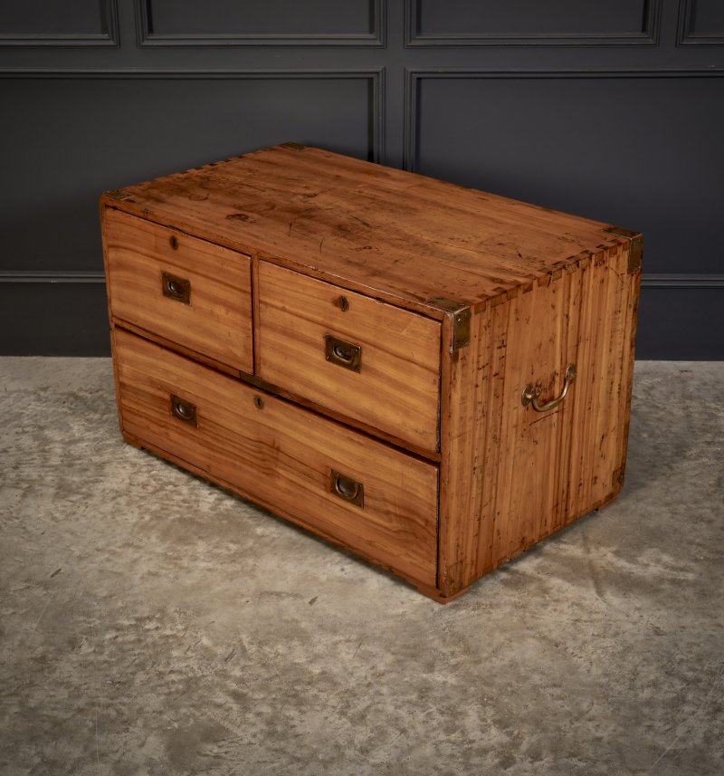 Low Camphor Wood Campaign Chest of Drawers - Image 6