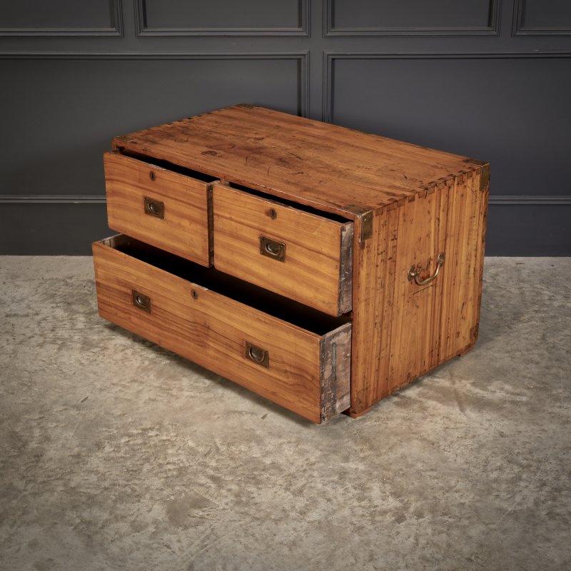 Low Camphor Wood Campaign Chest of Drawers - Image 8
