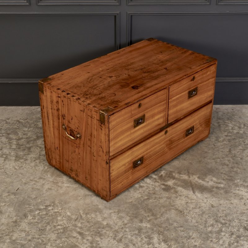 Low Camphor Wood Campaign Chest of Drawers - Image 11
