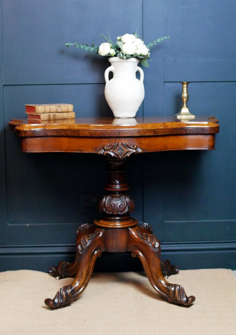 Victorian Serpentine Burr Walnut Console Hall Side Games Table