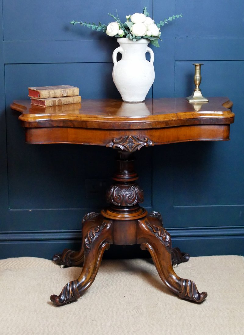 Victorian Serpentine Burr Walnut Console Hall Side Games Table - Image 2