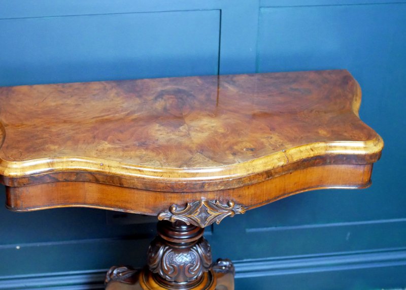 Victorian Serpentine Burr Walnut Console Hall Side Games Table - Image 5