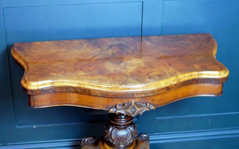 Victorian Serpentine Burr Walnut Console Hall Side Games Table - Image 6