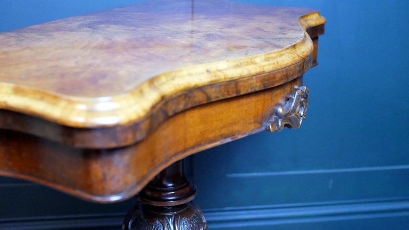 Victorian Serpentine Burr Walnut Console Hall Side Games Table - Image 9