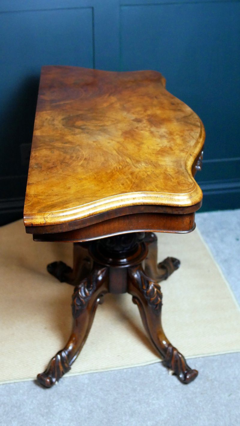 Victorian Serpentine Burr Walnut Console Hall Side Games Table - Image 11