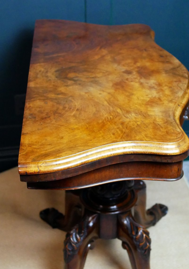 Victorian Serpentine Burr Walnut Console Hall Side Games Table - Image 4