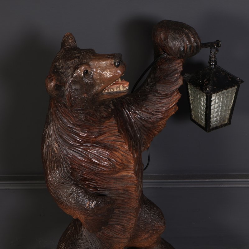 Carved Wood Black Forest Bear Lamp - Image 2