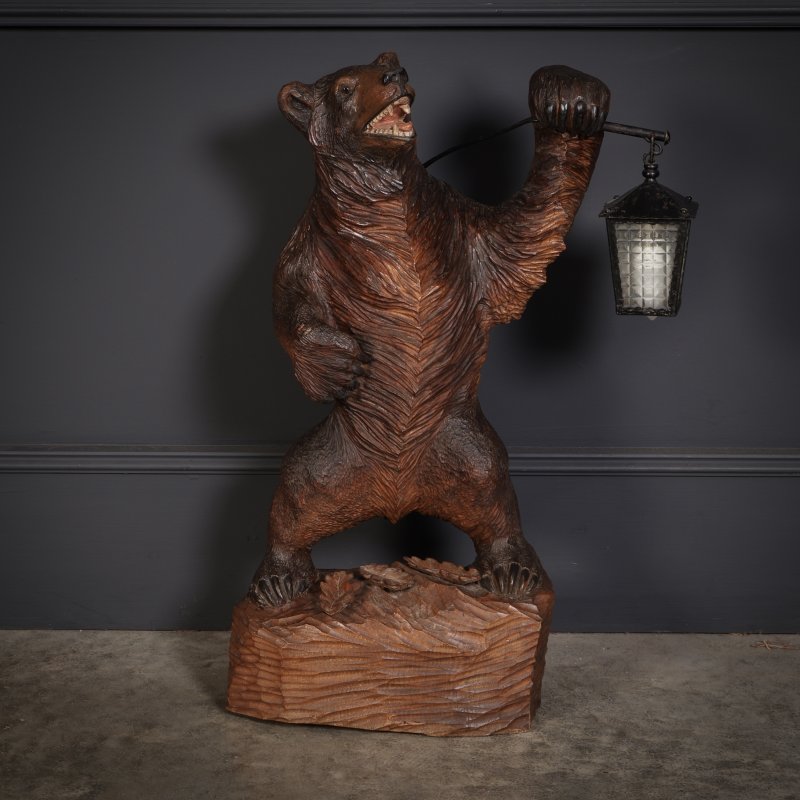 Carved Wood Black Forest Bear Lamp - Image 4