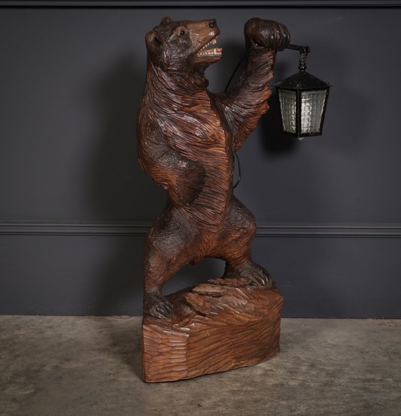 Carved Wood Black Forest Bear Lamp