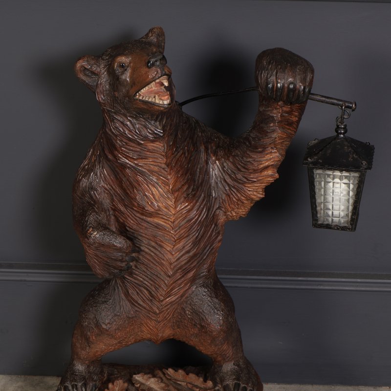 Carved Wood Black Forest Bear Lamp - Image 5
