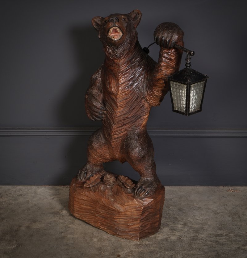 Carved Wood Black Forest Bear Lamp - Image 6