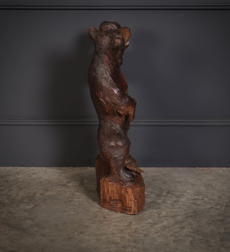 Carved Wood Black Forest Bear Lamp - Image 3