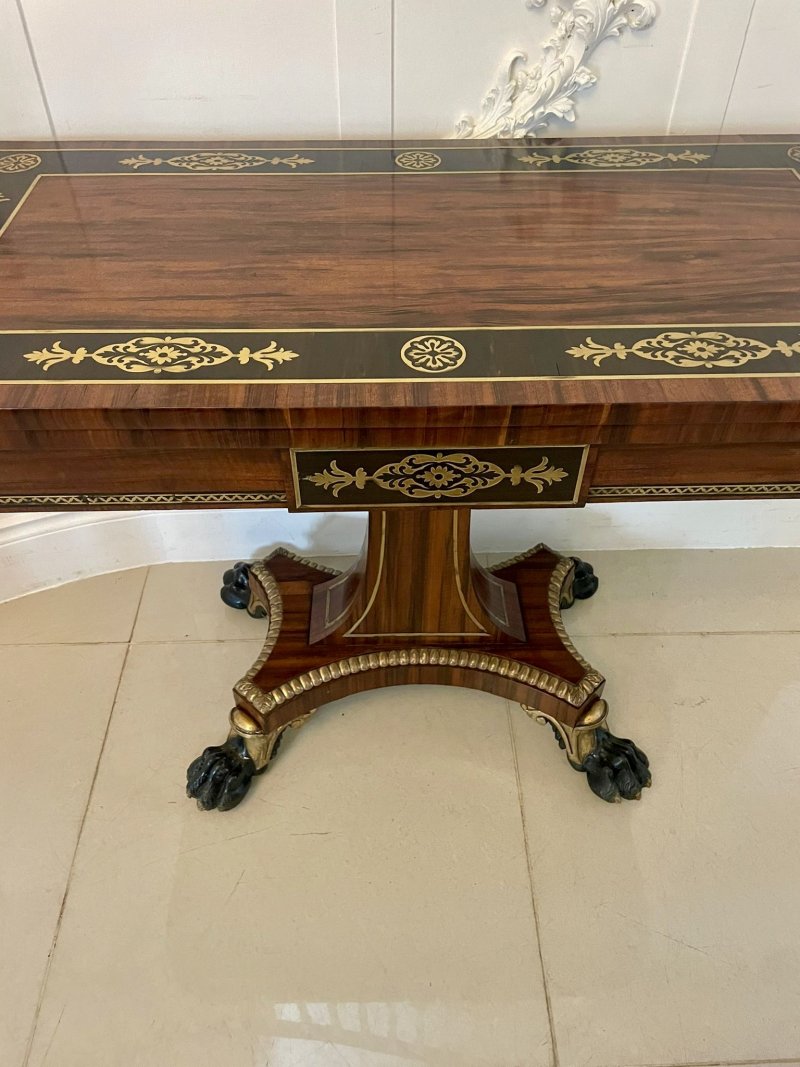 Magnificent Quality Antique George III Rosewood Brass Inlaid Card/Console Table by George Bullock - Image 10