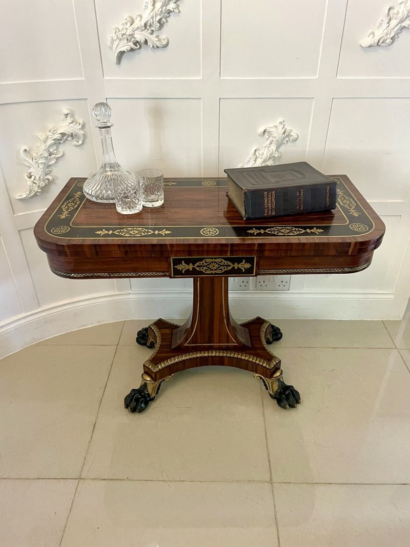 Magnificent Quality Antique George III Rosewood Brass Inlaid Card/Console Table by George Bullock - Image 6
