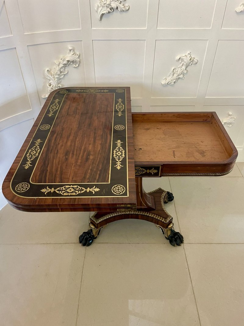Magnificent Quality Antique George III Rosewood Brass Inlaid Card/Console Table by George Bullock - Image 3