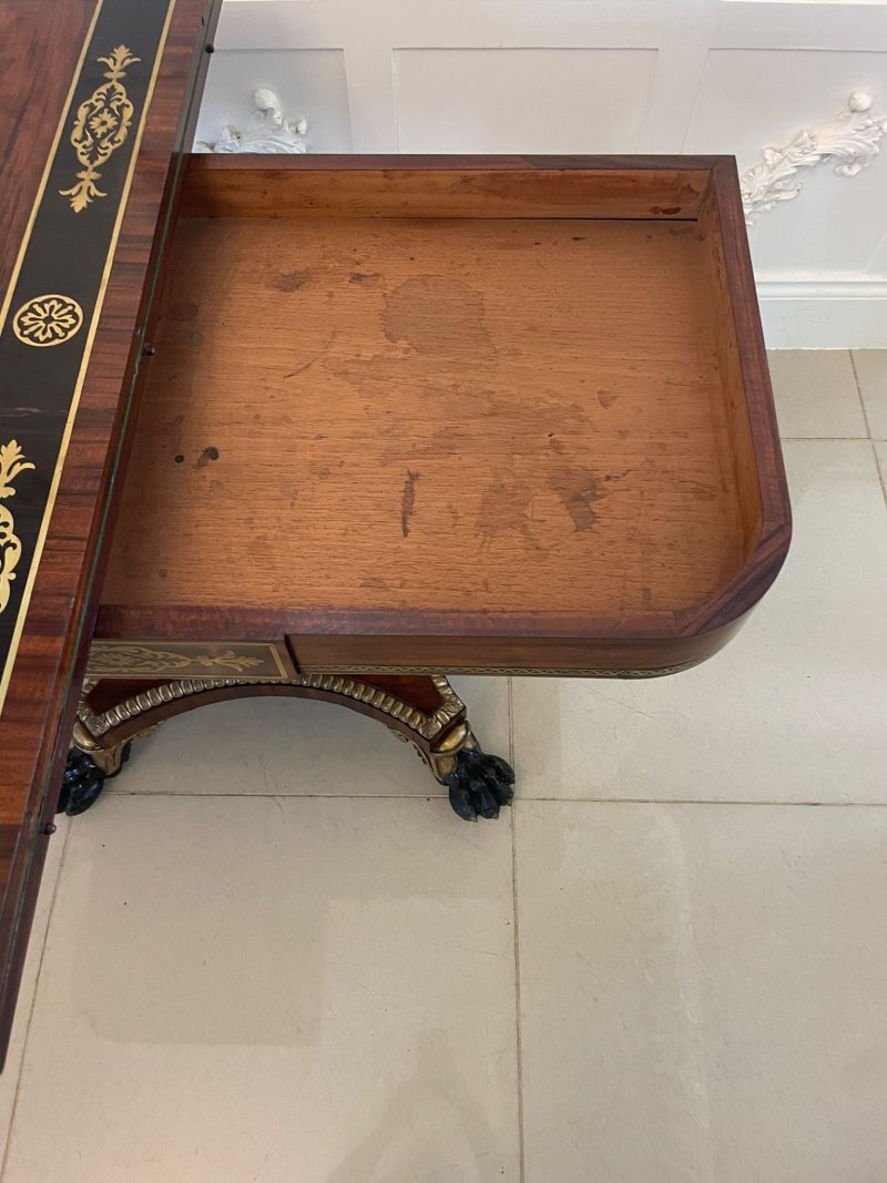 Magnificent Quality Antique George III Rosewood Brass Inlaid Card/Console Table by George Bullock - Image 12