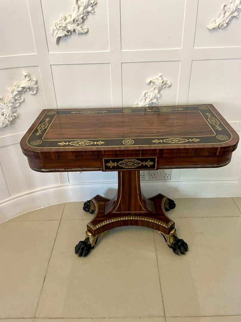 Magnificent Quality Antique George III Rosewood Brass Inlaid Card/Console Table by George Bullock
