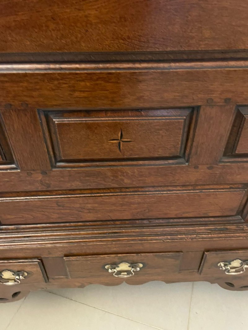 Large 18th Century Antique Quality Oak Coffer on Stand - Image 7