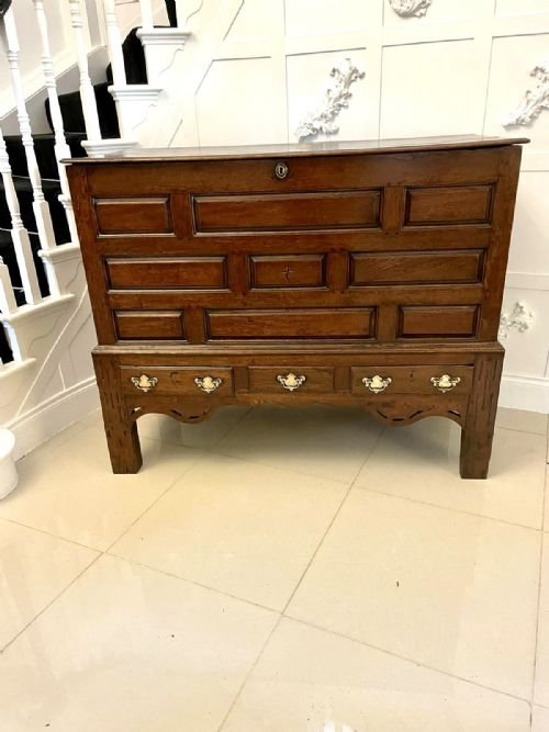 Large 18th Century Antique Quality Oak Coffer on Stand - Image 3