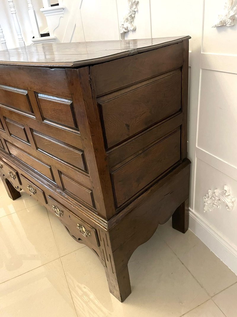 Large 18th Century Antique Quality Oak Coffer on Stand - Image 16