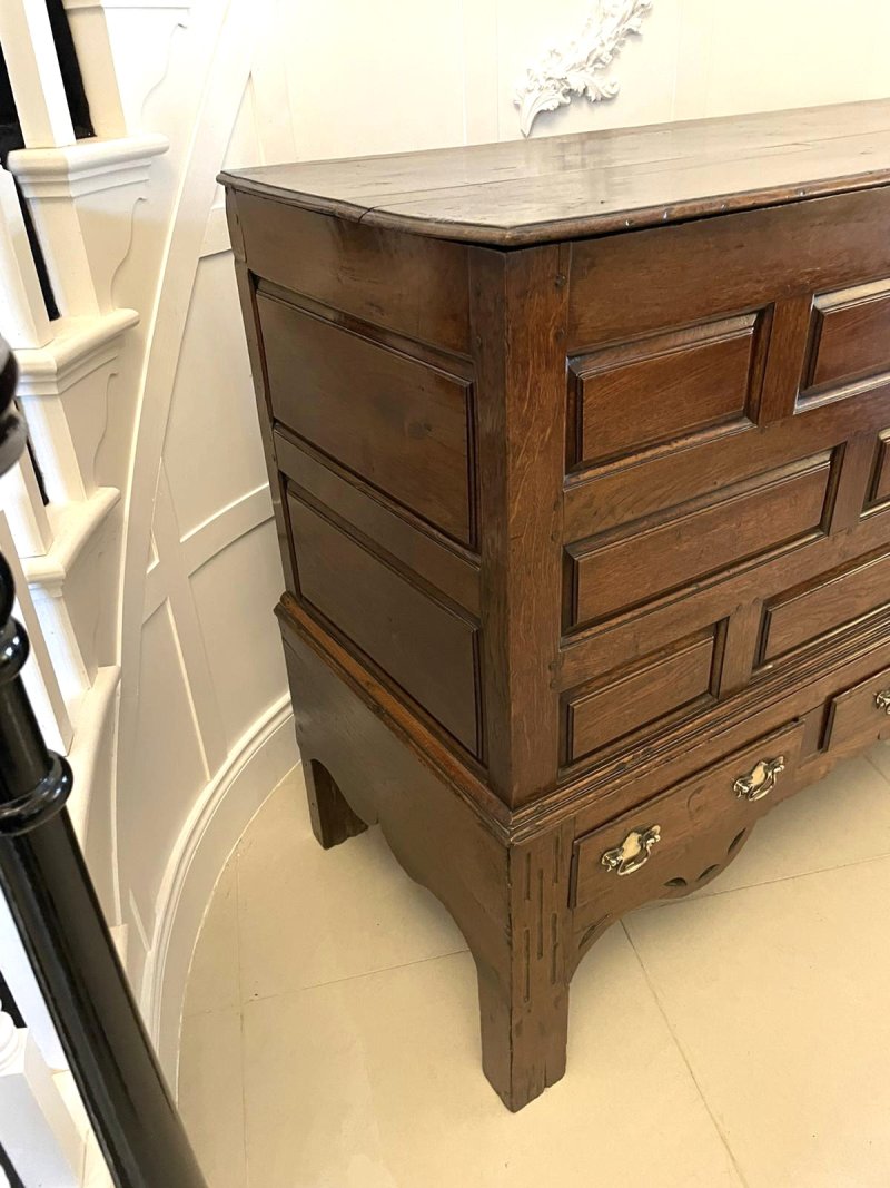 Large 18th Century Antique Quality Oak Coffer on Stand - Image 4