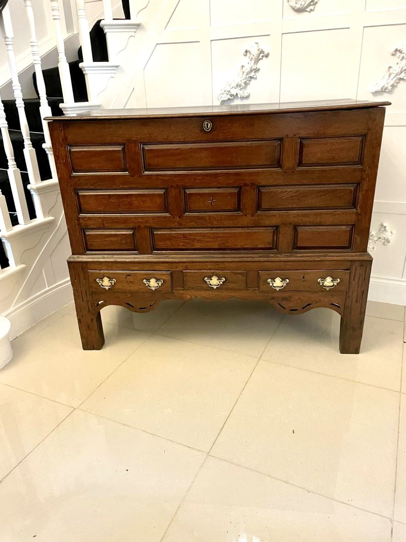 Large 18th Century Antique Quality Oak Coffer on Stand
