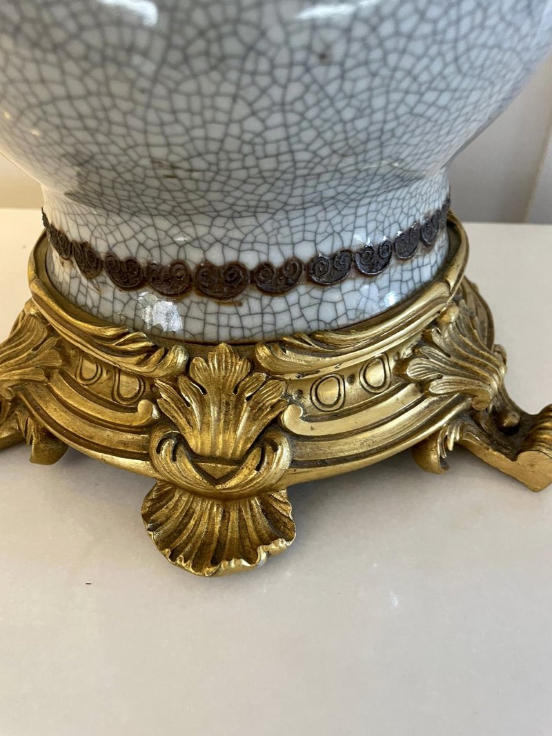 Large Antique Victorian Quality China and Ormolu Table Lamp - Image 4