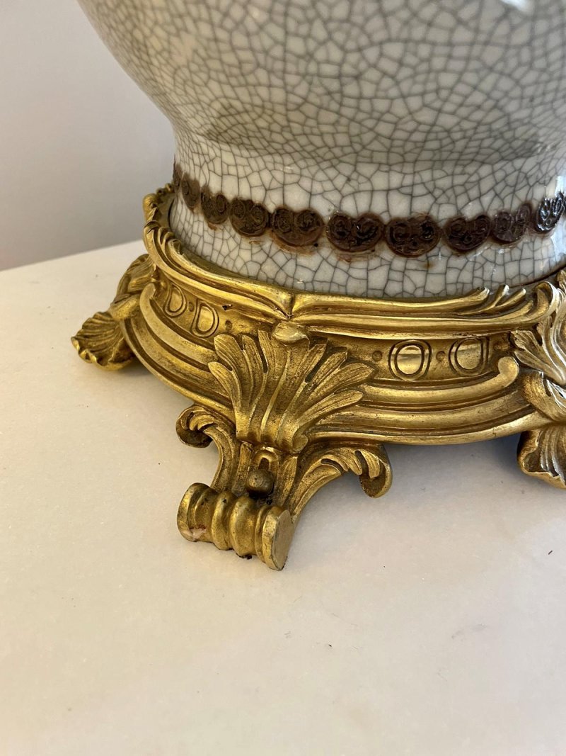 Large Antique Victorian Quality China and Ormolu Table Lamp - Image 6