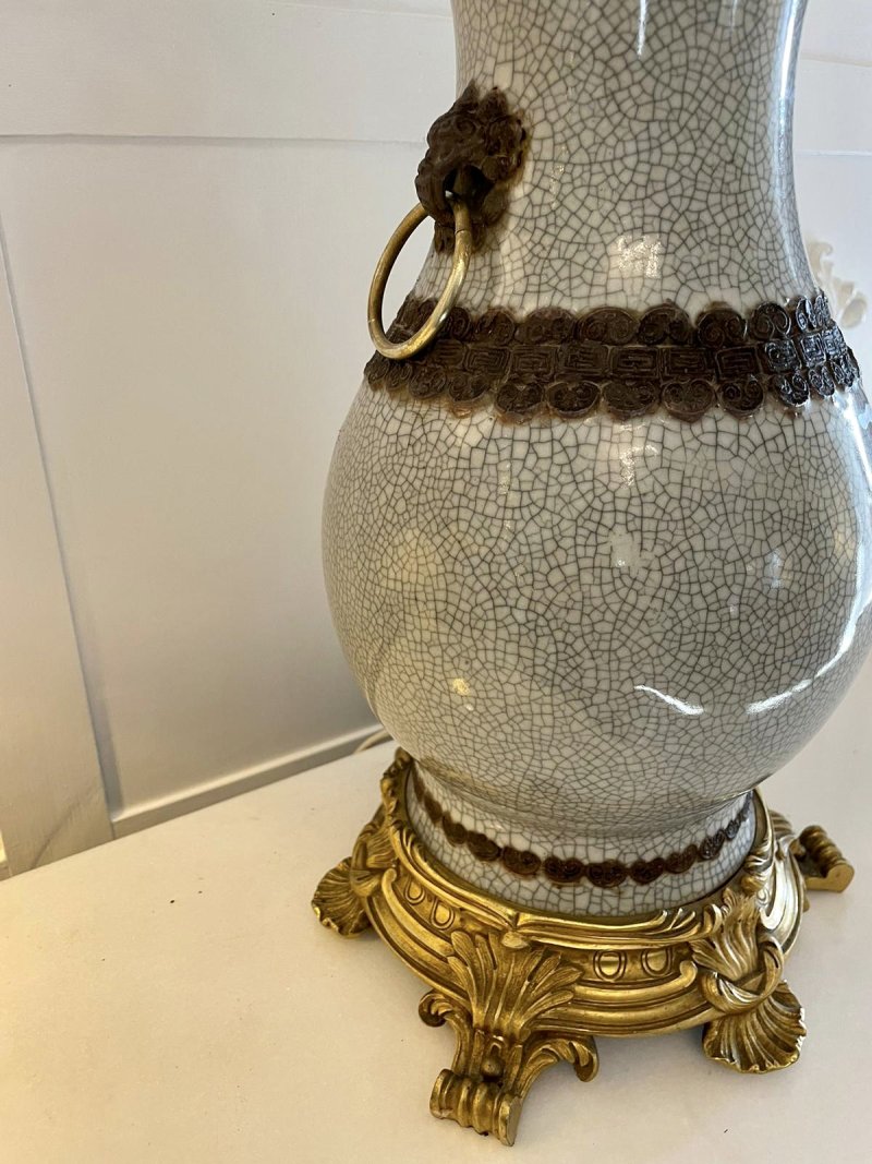 Large Antique Victorian Quality China and Ormolu Table Lamp - Image 5