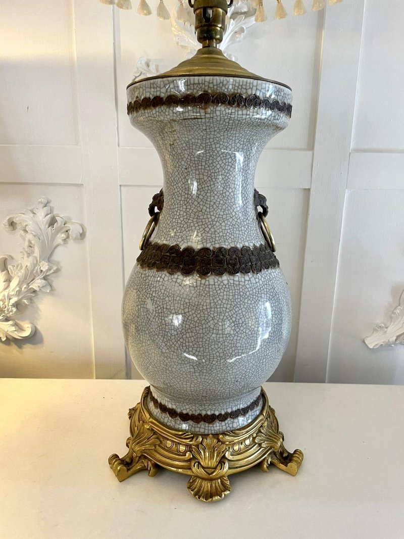Large Antique Victorian Quality China and Ormolu Table Lamp - Image 2