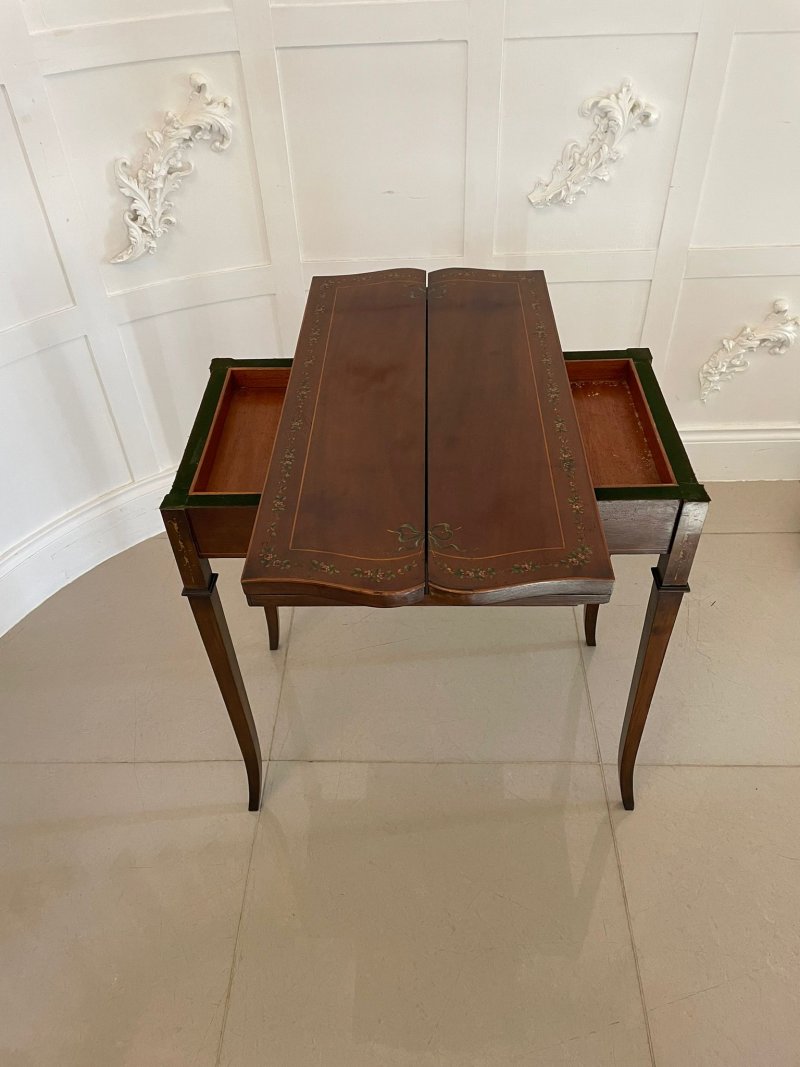 Antique Edwardian Quality Mahogany Hand Painted Card/Side Table - Image 3